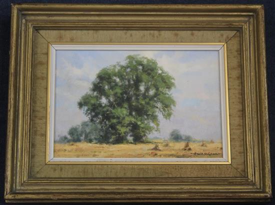 § David Shepherd (1931-) Oak trees in a cornfield, 6.5 x 9.5in.